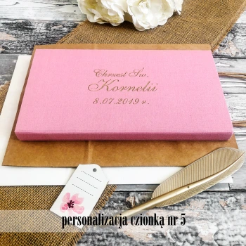 Pudełko płótno róż na zdjęcia 15x23 i pendrive (do 50 zdjęć)