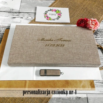 Zestaw beżowy pendrive + pudełko do 50 zdjęć i pen