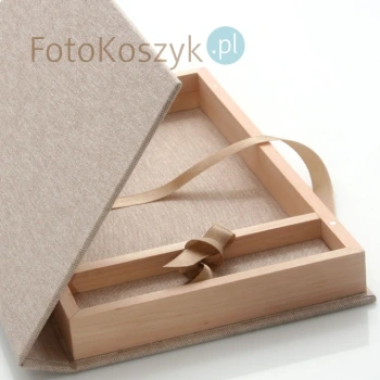 Pudełko na zdjęcia 15x23 i pendrive (płótno+drewno, do 100 zdjęć)